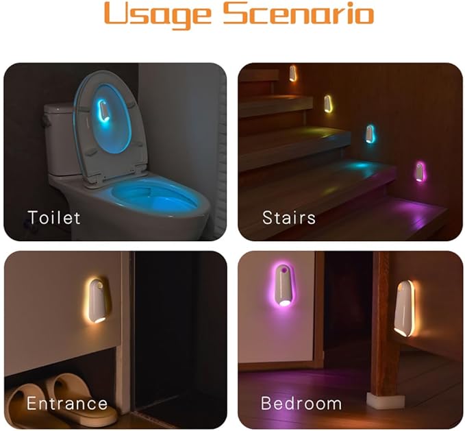 HOTUT Toilet Night Lights 2 Pack, Motion Sensor 16 Colors Changing Bowl Inside Toilet Light for Bathroom Decor, Rechargeable Smart Night Lamp, Funny Ideal Gifts for Kids Teen Boys Girls Men Women