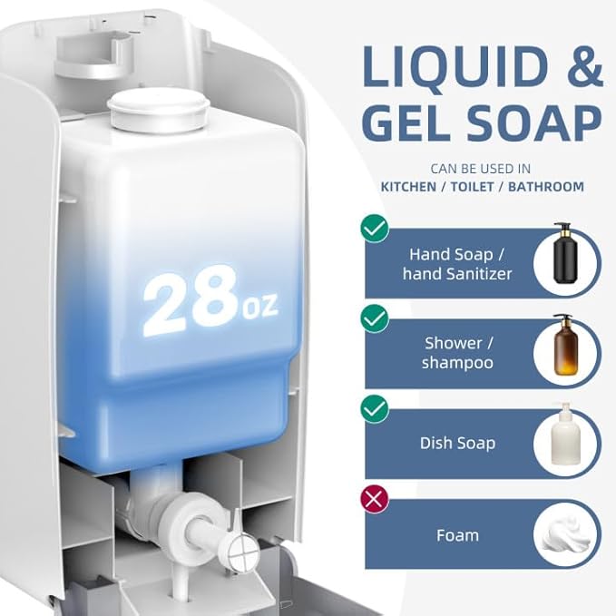 interhasa! Soap Dispenser Wall Mount Refillable 28oz Hand Sanitizer Dispenser Commercial Hand Soap Dispenser for Bathroom Support Liquid Gel Soap