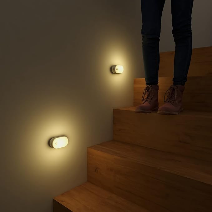 Lyridz Rechargeable Battery Night Light with Motion Sensor, Stick on Anywhere, 1-20LM Dimmable LED Nightlights for the Bedroom, Bathroom, Living Room, Kitchen, Stairs, Hallway, 4-Pack