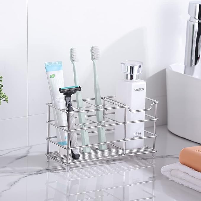 Stainless Steel Toothbrush Holder Stand, 5 Slots Toothpaste Holder for Shower, Bathroom, Multifunctional Organizer for Toothpaste Tooth Brush (Silver)