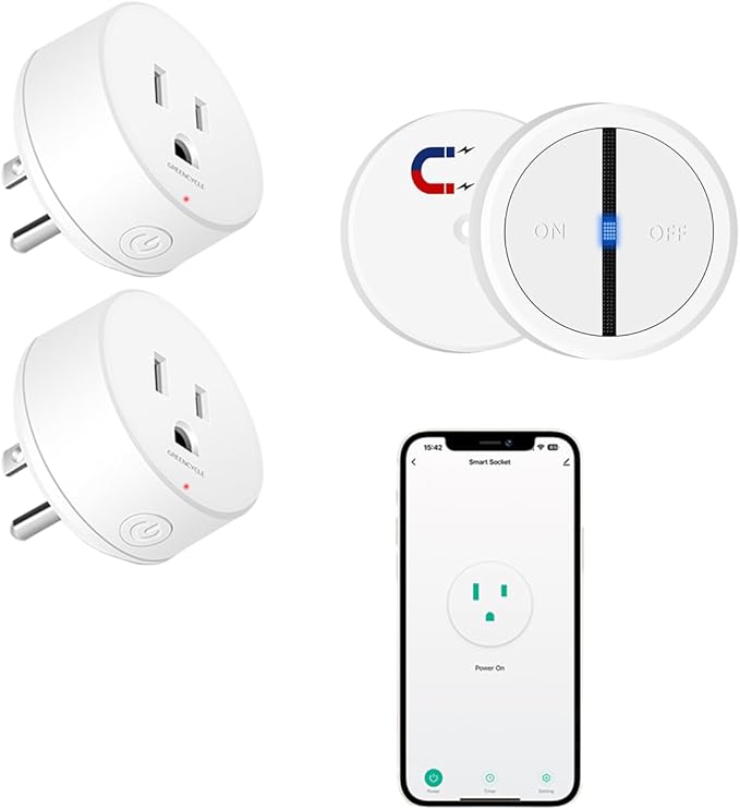 Greencycle Smart Wireless Remote Control Outlet Plug,WiFi Outlets for Household,On Off Smart Outlets Switch Compatible with Tuya,Alexa and Google Assistant,Timer Outlet,No Wiring,White,1SW+2Outlets