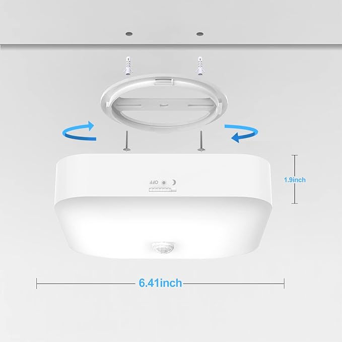 WhitePoplar Rechargeable Motion Sensor Closet Light, Rechargeable Battery Operated Ceiling Light Wireless, 500LM Wireless Motion Activated Light for Shower Stairs Hallway Pantry Porch Garage, 5000K