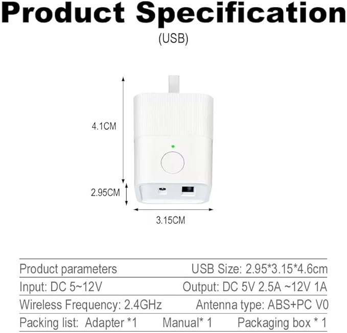 WiFi Smart USB Adapter, Mini Remote Control Switch with Tuya App, DC 5-12V Power Control, Compatible with Alexa and Google Home, White