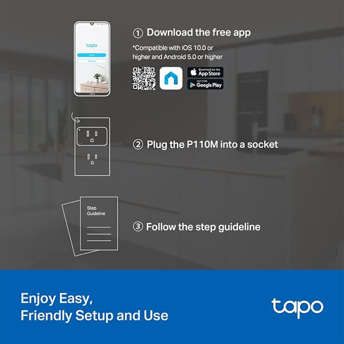 TP-Link Tapo Smart Plug Mini, Matter Compatible, Compatible with Alexa, Google Home & Samsung SmartThings, Energy Monitoring, 15A, UL Certified, 2.4G Wi-Fi Only, Tapo P110M(4-Pack)