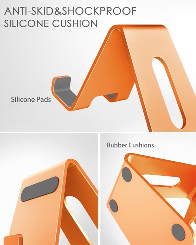 CreaDream Cell Phone Stand, Cradle, Holder, Aluminum Desktop Stand Compatible with Switch, All Smart Phone, iPhone 15 14 13 12 Pro Max Plus Mini Xr X Se 8 SE -Orange