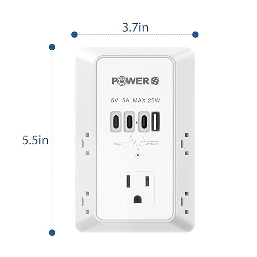 Electrical Outlet Extender with USB Ports (3C1A), Snug Wall Outlet, Surge Protector, Wall Plug Adapter for Multiple Devices, Wall Socket Expander