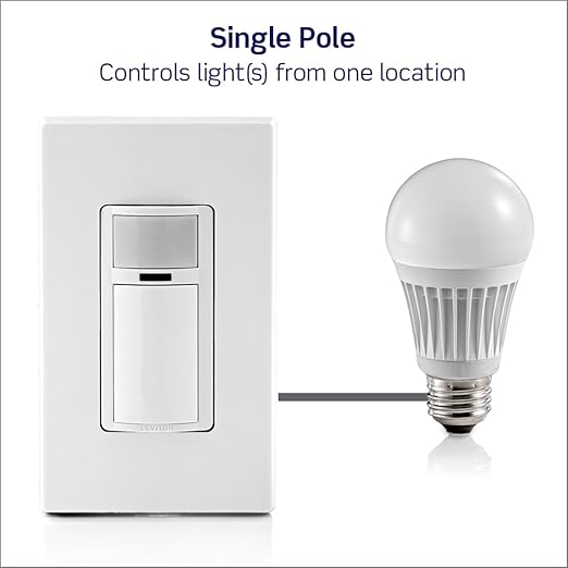 Leviton Motion Sensor Light Switch, Motion Activated, Auto-On/Auto-Off or Manual-On, 2A, No Neutral Wire Required, Single Pole, DOS02-1LI, Ivory