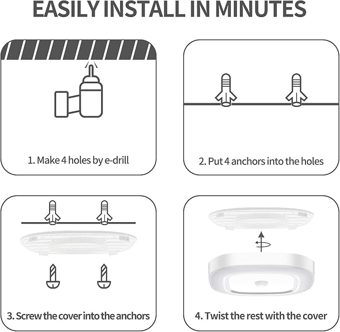 Motion Sensor Battery Operated Lights For Closet, Indoor Wireless Activated LED Ceiling Light Battery Powered 300LM for Stair Kitchen Porch Bathroom Hallway Bedroom Garage, Warm Step Light