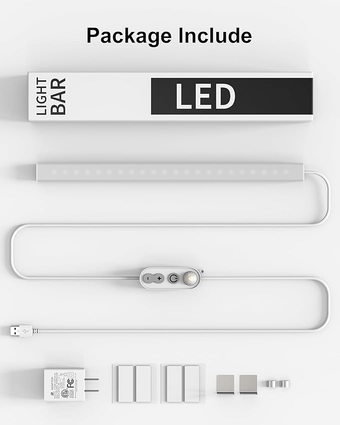 ASOKO Motion Sensor Dimmable Led Under Cabinet Lighting,12 inches Plug in Led Counter Light Bars, Daylight White 4500K Led Light Bar for Kitchen/Closet/Wardrobe/Shelf/Desk/Display Case