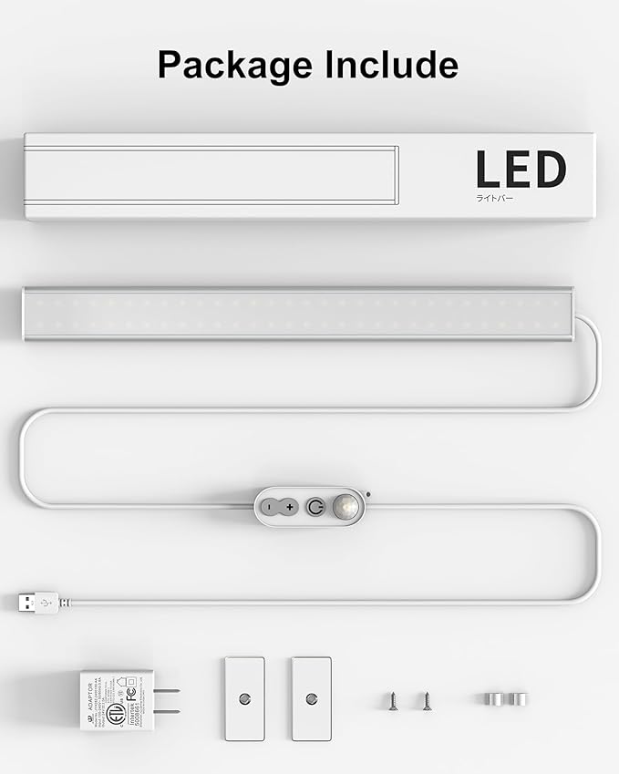 ASOKO Motion Sensor Dimmable Led Under Cabinet Lighting,16 inches Plug in Led Counter Light Bars, Cool White 6000K Light Bar for Kitchen/Closet/Wardrobe/Shelf/Desk/Display Case