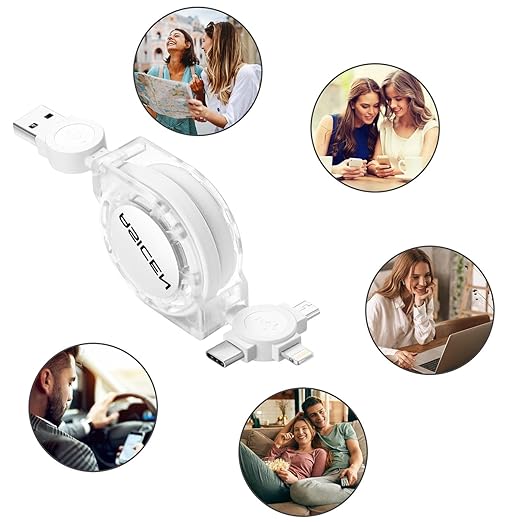 3 in 1 Retractable Multi Charging Cable, 2Pack Multi Fast Charging Cord Retractable Charger Data Sync Cable with iPhone/Type-C/Micro USB Ports for Cell Phones, iPhone Series, Galaxy Series,PS,Tablets
