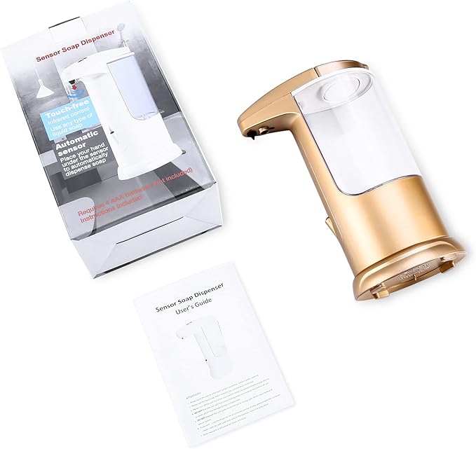 370ml Touch-Free Battery Operated Electric Automatic Liquid Soap Dispenser - Adjustable Soap Dispensing Volume - Premium Soap Dispenser for Kitchen Bathroom Toilet (Golden)