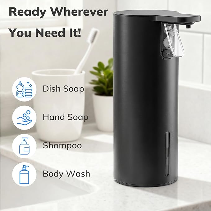 Umimile Electric Dish Soap Dispenser for Kitchen and Bathroom, 2 Mode Liquid Hand Soap Dispenser, 11.8oz Rechargeable with Type-C, IPX7 Waterproof (Black)