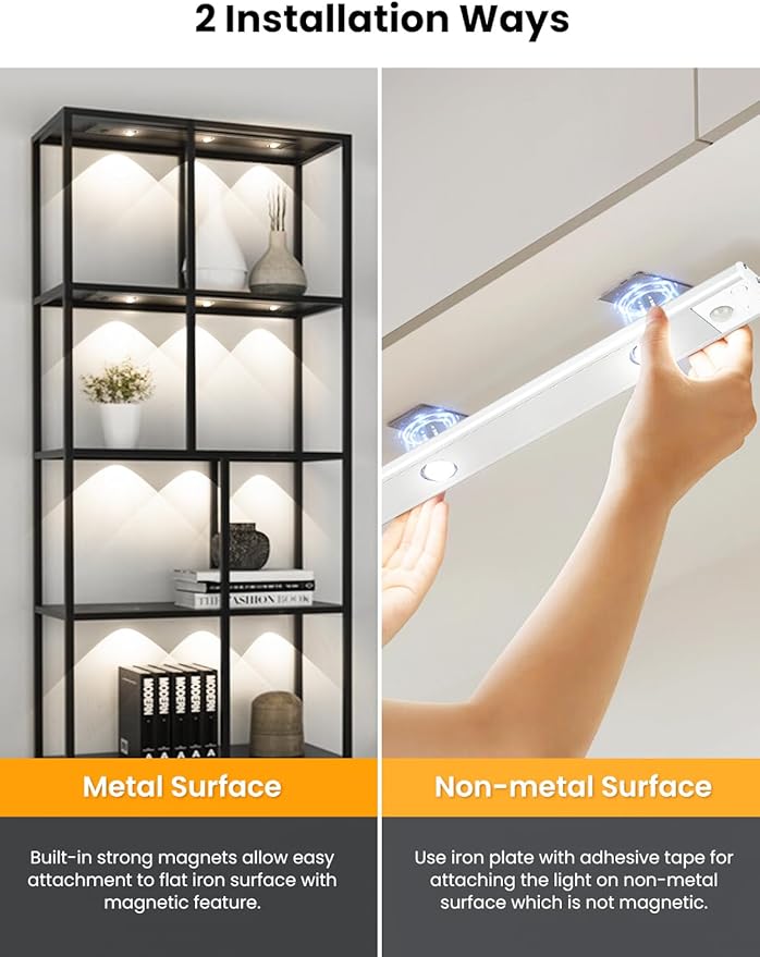 LED Under Cabinet Light, Under Counter Dimmable Lighting with Motion Sensor, USB Rechargeable Motion Sensor Light, Cat’s Eye Hill Corrugated Effect, for Display Cabinet, Showcase, Wine Cabinet