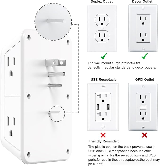 Wall Outlet Extender with Night Light, Power Plug Adapter Multi Plug Outlet Surge Protector with 4 USB Charging Ports (2 USB C), Adapter Spaced Outlets for Home Travel Office