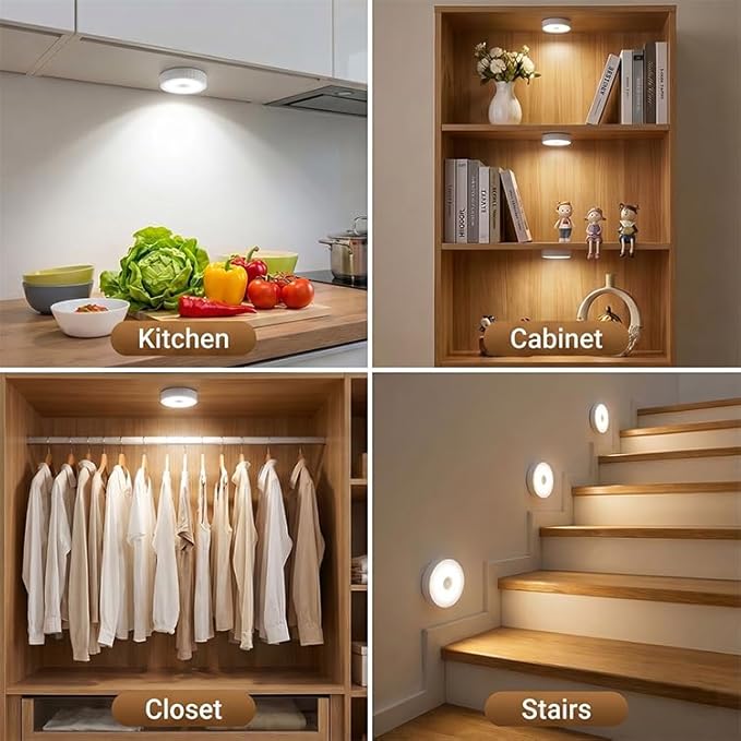 Under Cabinet Lighting 1Pack, 3.5" Wireless Closet Lights, 2000mAh Rechargeable Puck Lights, Motion Sensor Light Indoor, Magnetic Under Counter Lights for Kitchen, Pantry, Stairs (Cool White)