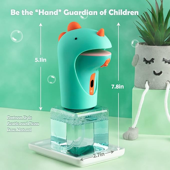 Seawah Automatic Soap Dispenser for Kids,IPX6 Waterproof Cute Dinosaur Foam Smart Hand Foaming Touchless Soap Dispenser for Bathroom Countertop, 8.7oz/250ML