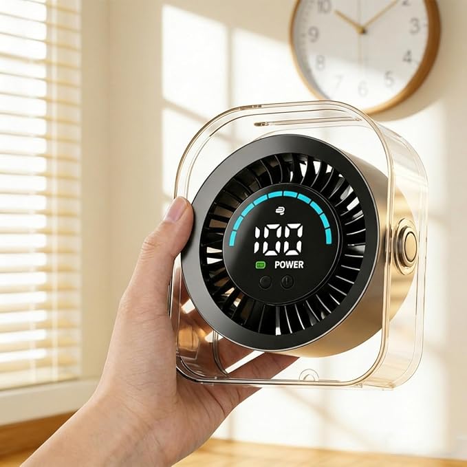 Small Desk Fan, Quiet Desktop Fan with Turbo Airflow, Rechargeable Mini Table Fan 100 Speed Wind Adjustable, Travel Fan for Sleeping 360° Rotating, Portable battery operated fan for Office Home Travel