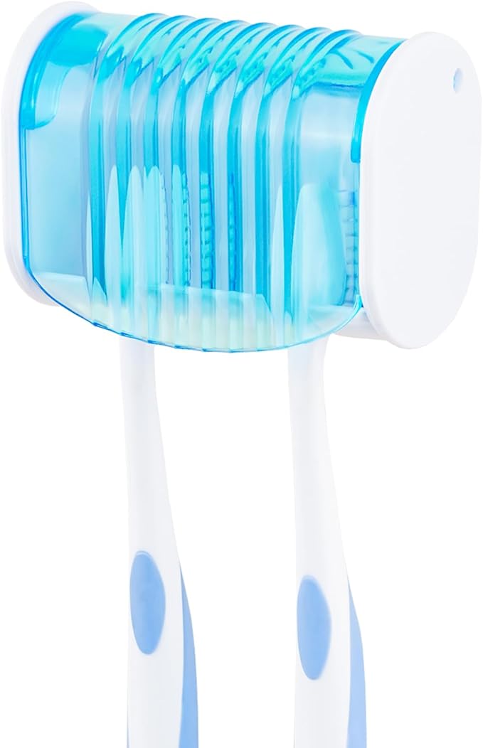 1 Pack Toothbrush Holder Wall Mounted with Cover for Bathroom, 2 Slots Toothbrush Storage Organizer for Shower, Self Adhesive Toothbrush Hanger (Blue)
