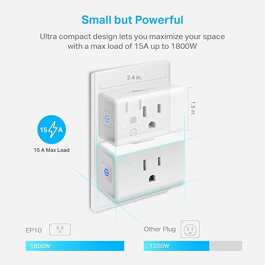 Kasa Smart Plug Ultra Mini 15A, Smart Home Wi-Fi Outlet Works with Alexa, Google Home, No Hub Required, UL Certified, 2.4G WiFi Only, 1-Pack(EP10), White