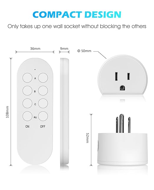 Wireless Remote Control Outlet, SURNICE Mini Remote Light Switch 10A/1200W for Christmas Lights, Up to 130 FT Long Range, FCC and ETL Certified