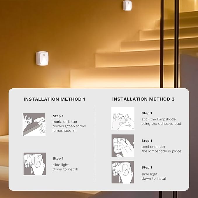 innofox 10-Pack Stick-on Motion Sensor Lights, Warm White LED Night Light, Stick-Anywhere Stair Lights, Closet Light, Battery Operated Wall Light for Kitchen, Hallway, Bedroom, Bathroom, Stairs