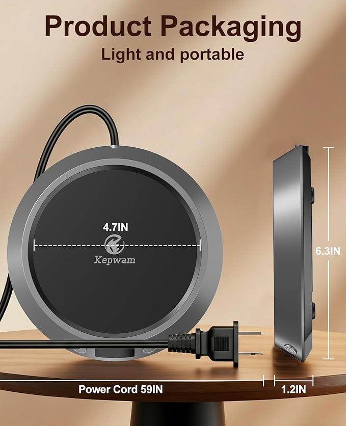 Kepwam Coffee Mug Warmer - 50W Electric Coffee Warmer for Desk 3 Temp Settings & 2-9 Timer Smart Cup Warmer for Desk Candle Warmer Plate with LED Lights Beverage Tea Milk Warmer for Home & Office
