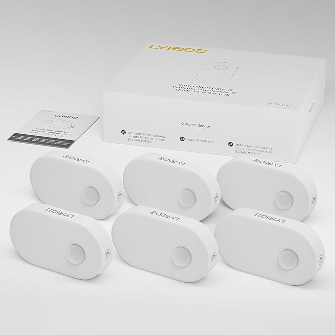 Lyridz 120LM Ultra Bright Plug-in Motion Sensor Night Light, Stepless Dimmable LED Nightlight, Always-On and Auto-Off, for Hallway, Stairs, Bathroom, Bedroom, Garage, Cool White (6-Pack)