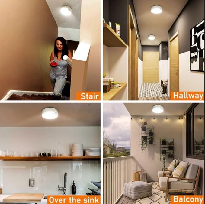TOOWELL Motion Sensor Ceiling Light Battery Operated Indoor/Outdoor LED Ceiling Lights for Closet Hallway Pantry Laundry Stairs Garage Bathroom Shower Porch Shed Wall 400LM Motion Activated Light