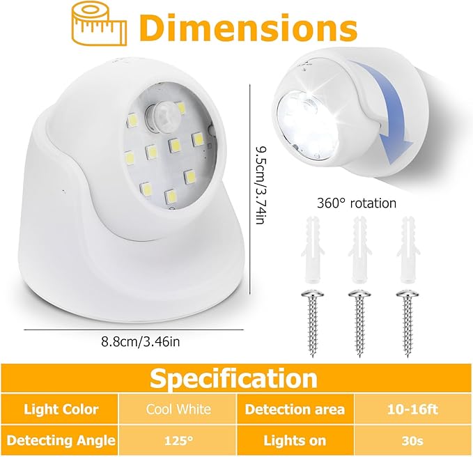 Motion Sensor Outdoor Lights - Outdoor Motion Sensor Light Battery Operated Wireless Spotlight Motion Detector Security Light Auto On Off for Porch Stair Hallway Garage Wall Shed (1 Pack)