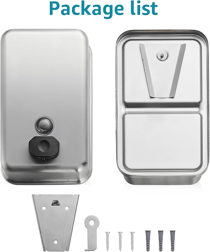 Commercial Wall Mount Soap Dispenser - Stainless Steel Bathroom Hand Soap 38.8oz Liquid - Anti-Leak Pump and Large Capacity Brushed Refillable