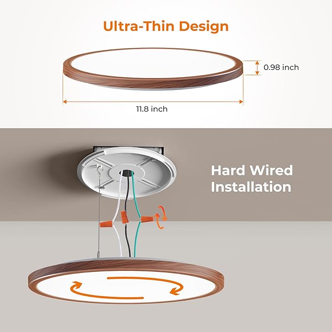 Matane Motion Sensor LED Ceiling Light with Remote, 12 Inch Wired Flush Mount Light 3000K 4000K 5000K, 2400LM Dimmable Motion Sensor Light Indoor for Closet Hallway Laundry Stairs Walnut Wood Grain