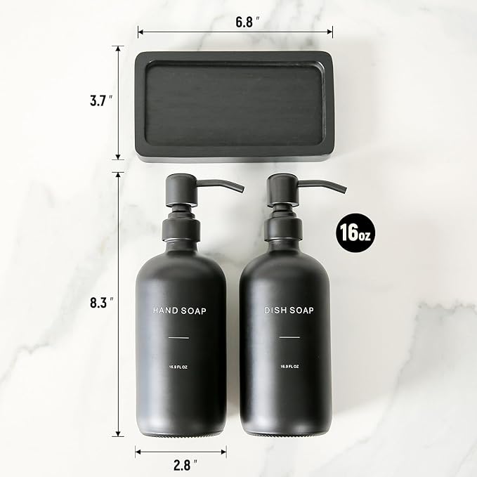 Prus Waso Matte Black Soap Dispenser Set, Kitchen Soap Dispenser Set with Black Stainless Steel Pump, Perfect for Kitchen Decor and Accessories. (Black)
