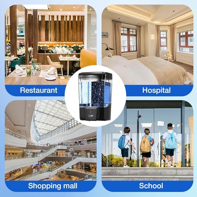 4 Pack Automatic Soap Dispenser Touchless,600 ml / 20 oz Commercial Hand Soap Dispenser,Wall Mount Hand sanitizer Dispenser for Bathroom Offices Home Kitchen Hotel(Black)
