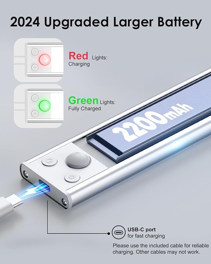 VerRon 5 Pack Under Cabinet Lighting Wireless, Battery Operated Motion Sensor Light Indoor with 3 Color Temps 68 LED, Upgraded 2200mAh Rechargeable Under Cabinet Lights Closet Lights for Kitchen, 10in