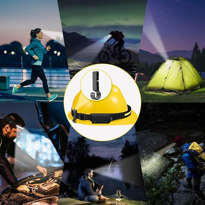 WopkDupk Rechargeable Headlamp 5PCS, 230° Wide Beam Head Lamp, Motion Sensor LED Headlamp Flashlight, 5Mode Headlamps for Adults, Bright Head Lights for Forehead, Hard Hat Headlight