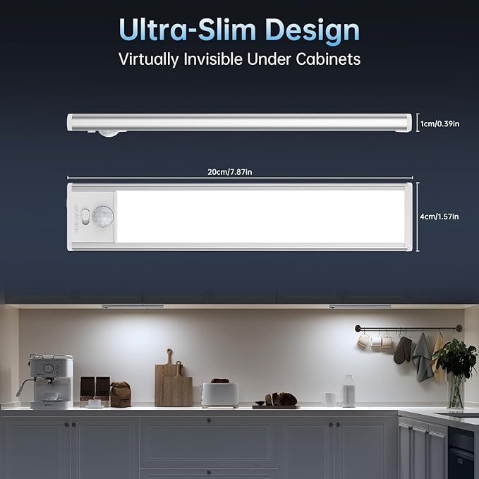 Under Cabinet Lighting,5 Pack Rechargeable Motion Sensor Light Indoor,3 Colors Dimmable,Magnetic Closet Lights Battery Operated,Under Counter Lights for Kitchen,Wardrobe, Hallway, Home