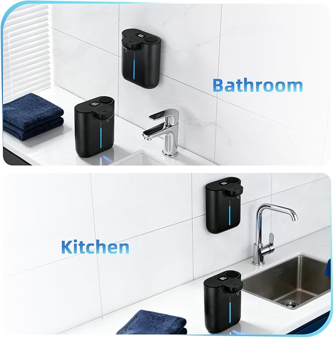 RYTOXILO Automatic Soap Dispenser Touchless, 9 Levels Soap Dispenser Wall Mount, 16.9oz/500ml Automatic Hand Soap Dispenser for Bathroom, Plastic Electric Dish Soap Dispensers for Kitchen, Black