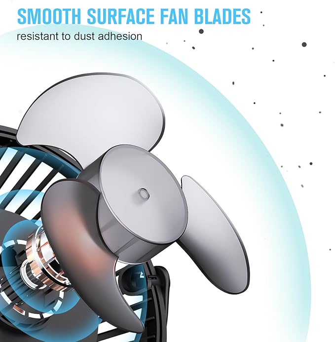 HONYIN 720° Rotation Small Desk & Clip on Fan with Sturdy Clamp, 3 Speeds, Quiet Little Personal Cooling Fan by USB Plug In, for Bedroom Office Desktop Treadmill