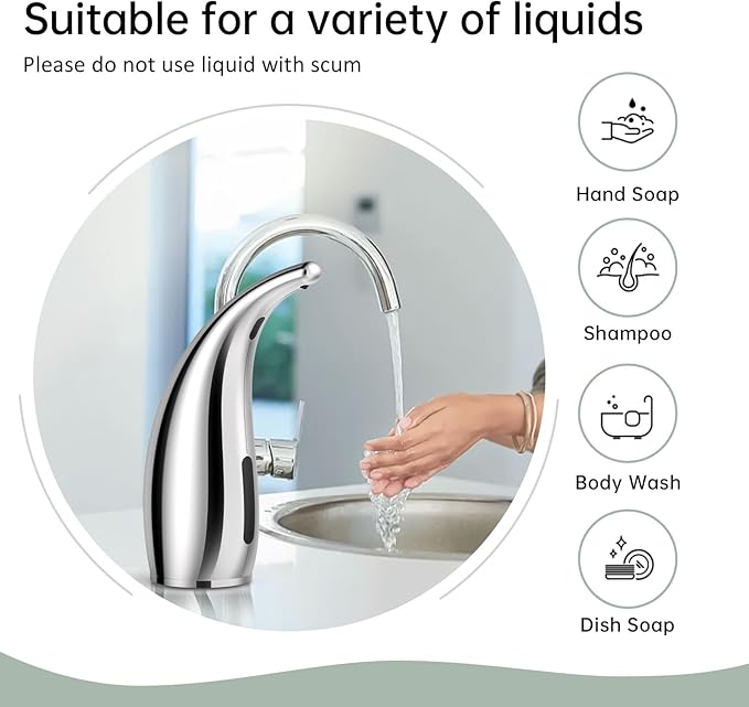 Automatic Liquid Soap Dispenser,300ML Touchless 4 Gear Adjustable,Countertop Electric Battery Operated Hand Soap Dispenser with Sensor for Bathroom,Kitchen,Office(Silver)