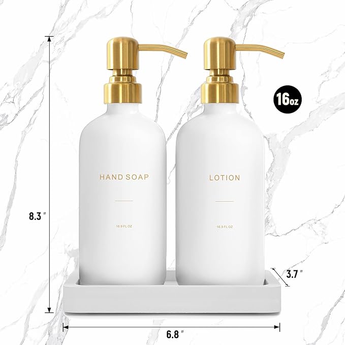 Prus Waso Gold Soap Dispenser Bathroom Set, Hand and Lotion Dispenser with Stainless Steel Pump, Perfect for Modern Bathroom Decor. (Gold)