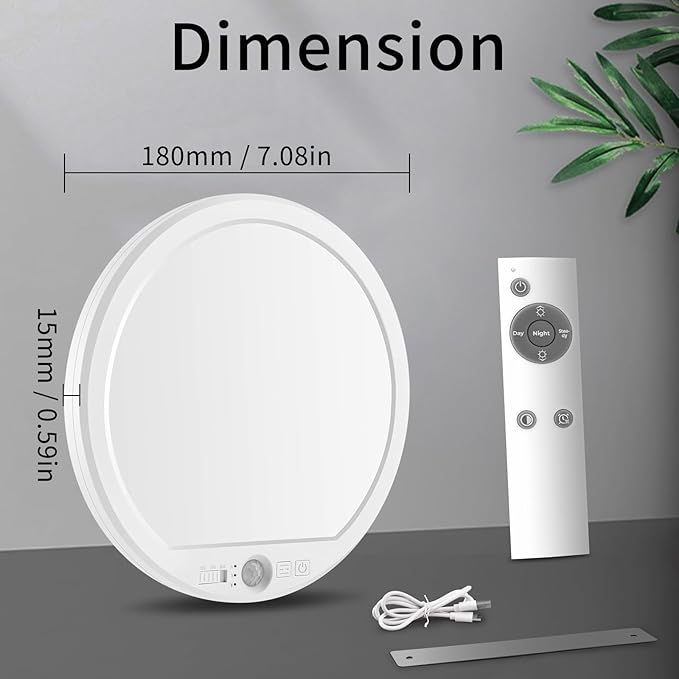 Meliya Rechargeable Motion Sensor Ceiling Light with Remote, 3000K 4000K 6500K Magnetic No Wiring LED Ceiling Light Battery Powered for Shower Stairs Hallway Porch Pantry Garage Patio Shed