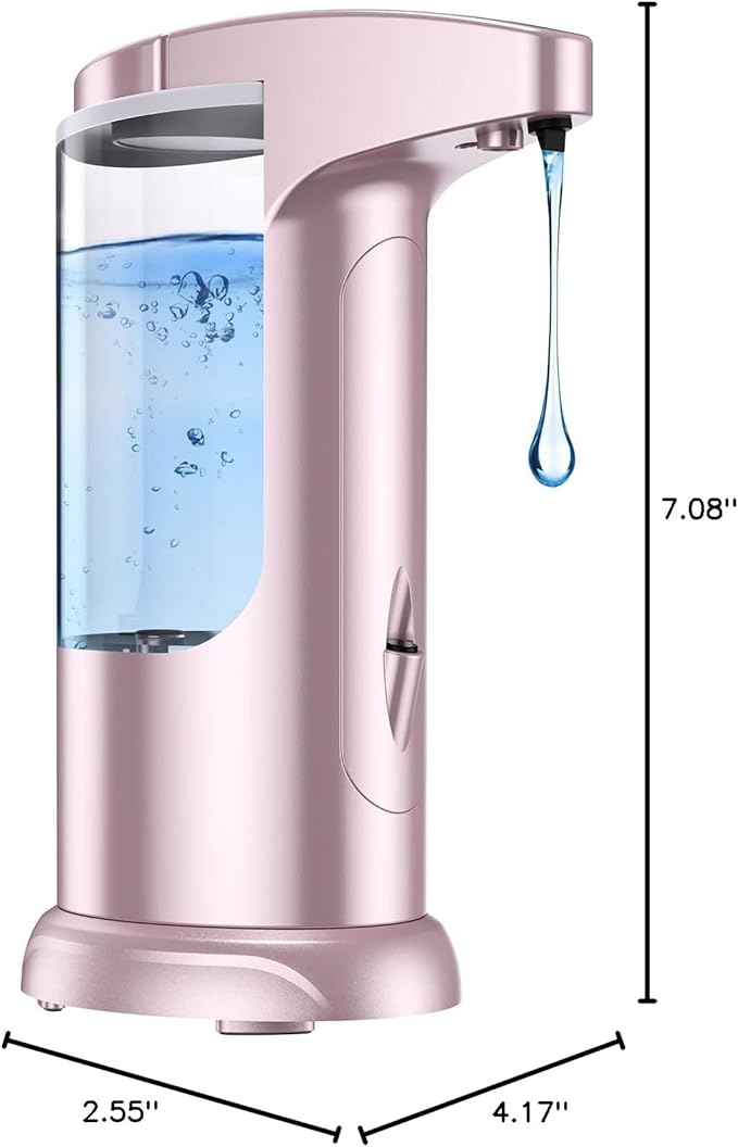 AMIR 12.5oz Touchless Automatic Soap Dispenser, Battery Operated Automatic Liquid Hand Soap Dispenser, Adjustable Volume, Water-Resistant for Kitchen and Bathroom,Pink