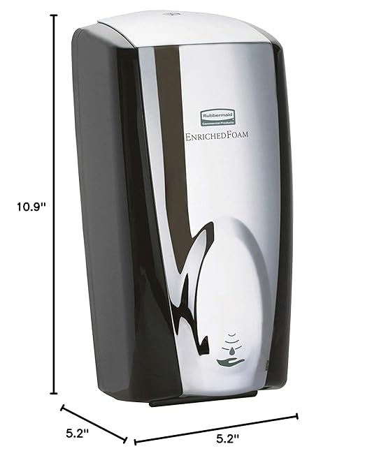 Rubbermaid Commercial Products AutoFoam Hand Soap & Sanitizer Dispenser, Black/Chrome, Touchless, Wall Mount, Battery Operated, for Restrooms in Offices/Hotels/Entertainment/Schools