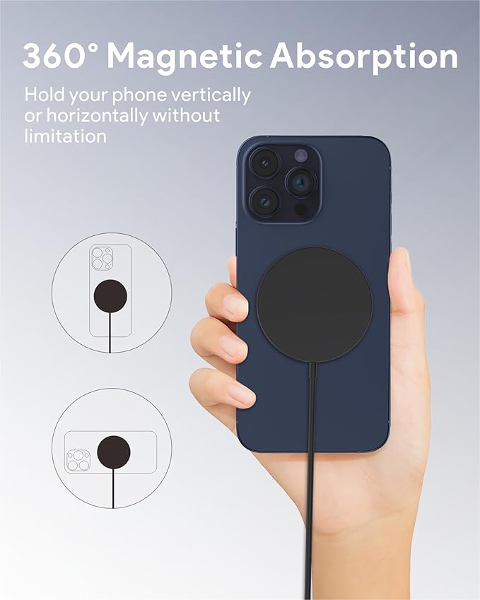 Magnetic Wireless Charger for iPhone, Fast Charging pad for MagSafe Compatible with iPhone 17/16/15 Pro/Pro Max/Plus/14/13 & AirPods 3/2/Pro