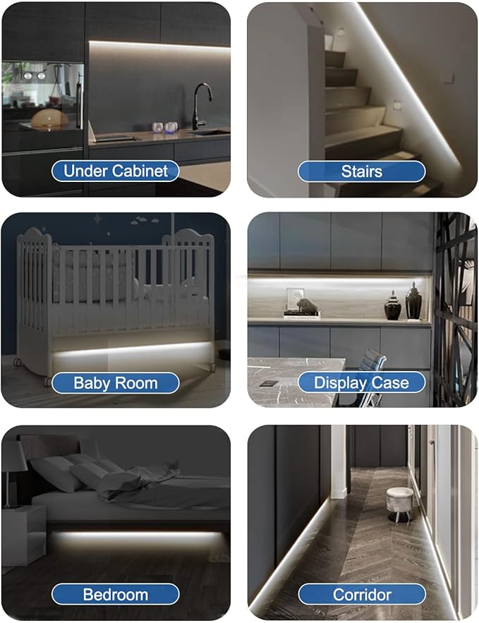 Motion Sensor LED Strip Light - Cabinet Strip Lights with 24W Plug, Dimmer and Timing, Indoor Light Strips for Kitchen Cabinets, Stair, Under Bed, Showcase, Bedroom, 9.84ft 6000K ColdWhite