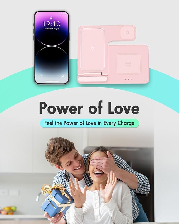 Wireless Charger Stand Charging Station: 3 in 1 Charger Stand Multiple Devices for Apple - iPhone 17 16e 16 15 14 Pro Max 13 12 - Watch 11 10 9 8 7 6 5 4 3 2 SE and Ultra Series-Airpods 4 3 Pro, Pink