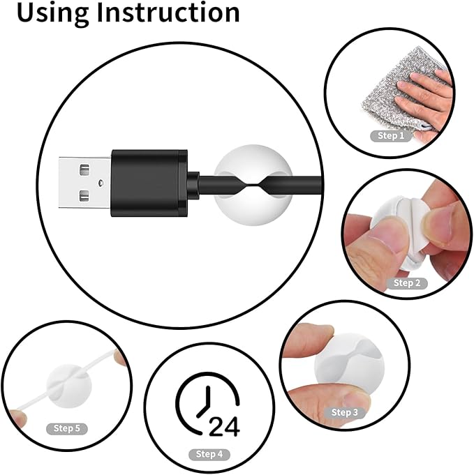 Flezoo Cord Holder Cable Clips, 12PCS White Adhesive Cord Organizer Charger Holder Wire Management Keeper for Nightstand, Desk, Office or Mouse