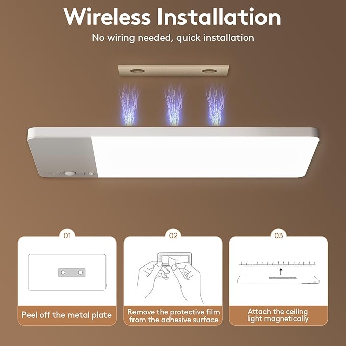 SNADER Rechargeable Motion Sensor Ceiling Light with Remote -12000mAh Battery Operated Ceiling Light Wireless - Motion Sensor Light Indoor for Closet, Bathroom, Garage, Stair, Hallway (1, 3 Colors)