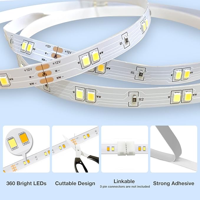 DAYBETTER Under Cabinet Lighting kit, 6 PCS LED Strip Lights with Remote, Dimmer and Adapter, Dimmable for Kitchen Cabinet,Counter,TV Back,Showcase 2700K-6500K Warm to Daylight White, Timing, 20ft